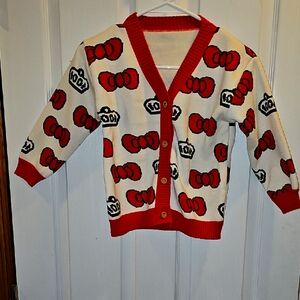 Kids Red and White Bow Pattern Cardigan